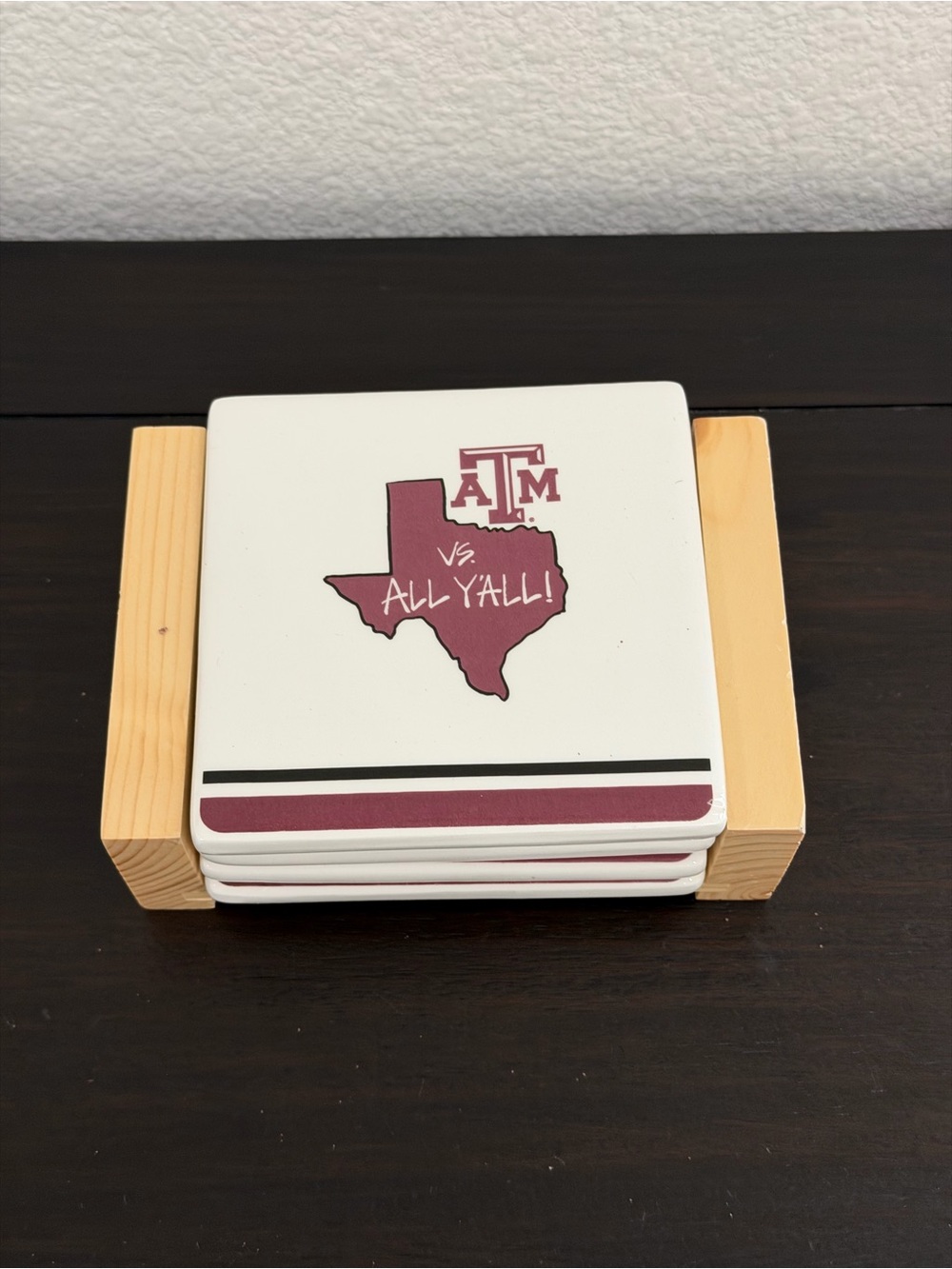 Texas A&M Ceramic Coaster with Texas Silhouette - Maroon & White